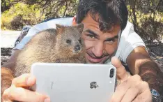  ?? Picture: PAUL KANE/GETTY ?? SAY CHEESE: Roger Federer grabs a selfie with a Quokka at Rottnest Island yesterday.