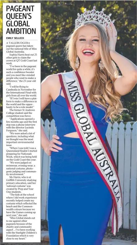  ?? Picture: STEVE HOLLAND ?? Miss Global Australia winner Sophia Harris will fly to Cambodia for the competitio­n’s internatio­nal final.