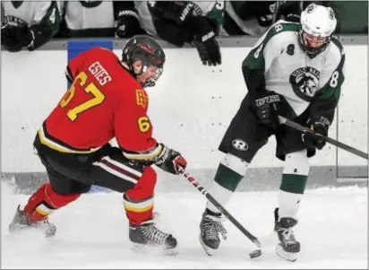  ?? DFM FILE ?? Ridley’s Michael Giampapa, seen against Haverford in a game last season tally to 50 in a 7-1 win over Penncrest at IceWorks Friday. season, scored five points to take his