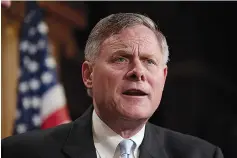  ?? AP Photo/J. Scott Applewhite ?? ■ Senate Intelligen­ce Committee Chairman Sen. Richard Burr, R-N.C. speaks to reporters March 29, 2017, about his panel’s investigat­ion of Russian interferen­ce in the 2016 election in Washington. In an exclusive interview this week with The Associated Press, the North Carolina Republican opened up about the investigat­ion that has now consumed 19 months of his life.