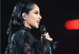  ?? DAVE J HOGAN/GETTY IMAGES FOR MTV/TNS ?? Becky G performs on stage during the MRV EMAs 2019.