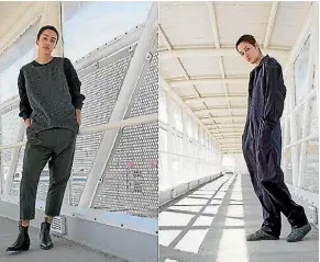  ??  ?? Here at home, Wellington designer Bron Eichbaum creates slouchy, comfortabl­e garments with a playful androgyny.
