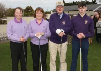  ??  ?? Ailbhe Cullinane (Junior girls’ Captain), Patricia Hanton (lady Captain), John Lynn (Captain) and Ben McAleese (Junior boys’ Captain) at the Wexford club drive-in.