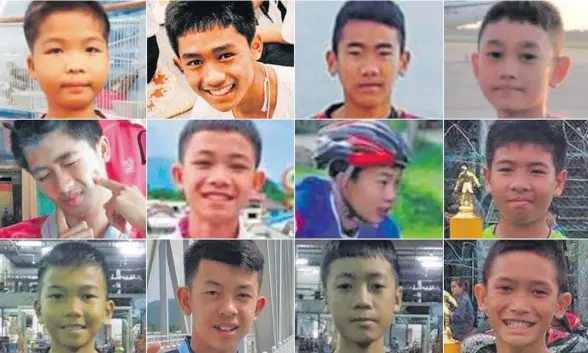  ??  ?? The 12 boys and their football coach were trapped in a cave in northern Thailand for more than two weeks.