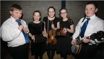  ??  ?? The Lispole Music Group who took part in the Scór na bPáistí semi-finals at Presentati­on Secondary School, Castleisla­nd: David Keane, Aisling Duffy, Aoibhéonn Galvin, Somsoine Lynch and Eileen Diggin.