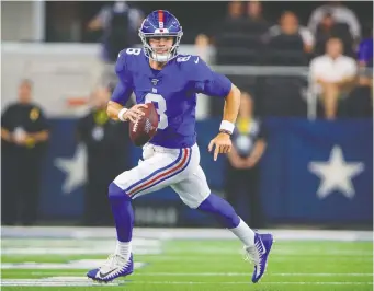  ?? JEROME MIRON/USA TODAY SPORTS ?? Giants rookie quarterbac­k Daniel Jones, who performed well in the pre-season, will make his first NFL start on Sunday against the Tampa Bay Buccaneers with Eli Manning his backup.