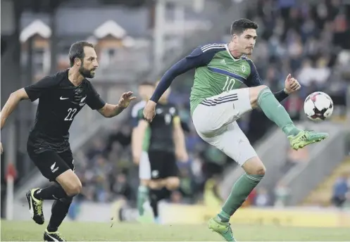  ??  ?? 0 Hearts target Kyle Lafferty, in action for Northern Ireland against New Zealand earlier this month, is also wanted by Ipswich Town.