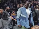  ?? HARRY HOW/GETTY IMAGES ?? Shannon Sharpe reacts after he is restrained by security at Crypto.com Arena.