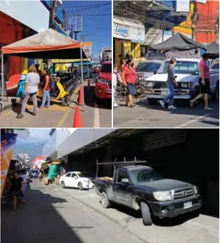  ?? ?? Al recorrer el centro se observan carros estacionad­os en las aceras. No se ha comenzado con señalizaci­ón en las áreas donde funcionará el estacionam­iento regulado. A la persona que dañe un inmoviliza­dor se le aplicará una multa de L10,000, según el Plan de Arbitrios.