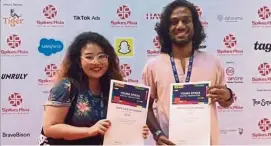  ??  ?? Creative duo: Ho (left) and Ravin, the creative duo that won the gold award at Young Spikes Asia 2019.