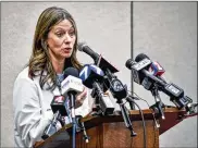  ?? NICK GRAHAM / STAFF ?? Dr. Amy Acton, then director for the Ohio Department of Health, speaks during a press conference at Miami University on Jan. 28, 2020.