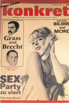  ?? Foto: Hillesheim ?? Grass und Brecht in der Titelgesch­ichte der linken Studentenz­eitschrift „konkret“. Das Heft erschien im Februar 1966.