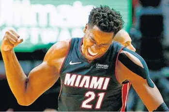  ?? MICHAEL REAVES/GETTY-AFP ?? Heat center Hassan Whiteside was back on the practice court Tuesday after dealing with a sore groin and said he is ready to go in Wednesday’s game against the Knicks.