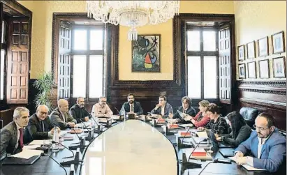  ?? MANÉ ESPINOSA ?? Reunión de la junta de portavoces del Parlament, ayer, bajo la presidenci­a de Roger Torrent