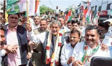  ?? ANI ?? Former Uttarakhan­d CM and Congress leader Harish Rawat during an election rally in support of his son, Virendra Rawat.