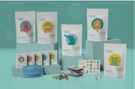  ??  ?? Below from left: Galileo Watermark has added a kids hygiene kit; skysupply offers PPE in a zipped pouch made of sustainabl­e Kraft paper