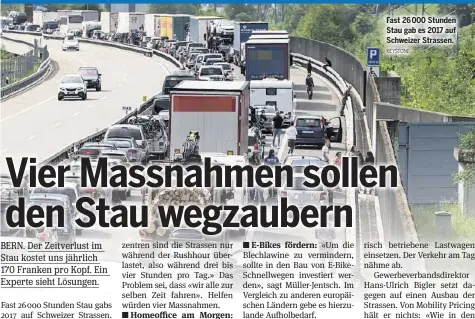  ?? KEYSTONE ?? Fast 26 000 Stunden Stau gab es 2017 auf Schweizer Strassen.