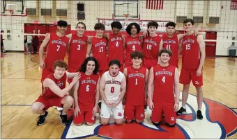  ?? COURTESY OF WINGSZE SEAMAN ?? KICKIN’ IT: The Burlington boys volleyball team poses for a photo after a 3-0 win over Somerville on April 29.