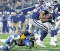  ?? AP PHOTO ?? Los Angeles Chargers safety Jahleel Addae stops Dallas Cowboys fullback Rod Smith short of the end zone a week ago in Arlington, Texas.