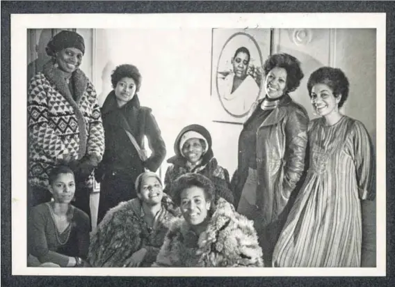  ??  ?? Black feminine creative power: Vertamae Smart-grosvenor, Alice Walker, Louise Meriwether, Toni Morrison, Nana Maynard, Ntozake Shange and other members of The Sisterhood in 1977 (above) and Mildred Thompson poster (below). The movement was ‘a refuge and a refusal’