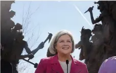  ?? STEVE RUSSELL TORONTO STAR ?? NDP Leader Andrea Horwath makes a campaign stop at the National Mining Monument in Sudbury’s Bell Park on Monday.