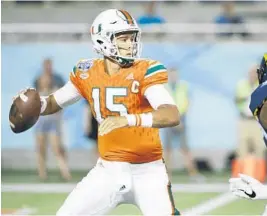  ?? JOE ROBBINS/GETTY IMAGES ?? Brad Kaaya leaves the Miami Hurricanes after throwing for 9,968 yards and 69 touchdowns in his three seasons with the team.