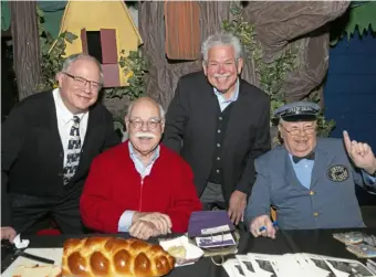  ?? Photos: John Colombo for the Post-Gazette ?? Jim Cunningham, left, Chris Fennimore, Rick Sebak and Mr. McFeely aka David Newell at WQED's Cardigan Party on Wednesday in Oakland.