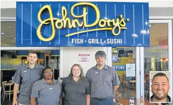  ?? Picture: NICOLETTE SCROOBY/SUPPLIED ?? AHOY: New managers and owners Hannes Kruger, Buyi Tshaka, Wendy Brand and Alex Brand at John Dory’s Beacon Bay in East London. INSET: Pieter Kruger