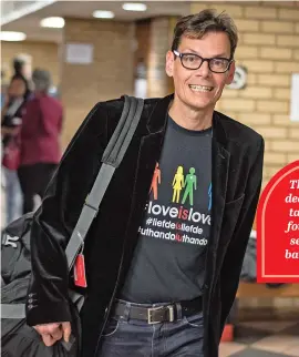  ?? Picture: Jacques Nelles ?? PROUD. Activist Laurie Gaum outside the High Court in Pretoria yesterday.