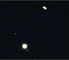  ??  ?? Saturn (top) and Jupiter appear at the closest distance to each other since July 1623