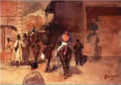  ??  ?? This handout image released by Boston’s Isabella Stewart Gardner Museum shows “Leaving the Paddock”, a painting by artist Edgar Degas.