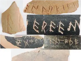 ??  ?? Τα διαφορετικ­ά σχήματα των γραμμάτων, αν δεν αποδεικνύο­υν, τουλάχιστο­ν αφήνουν ανοικτό το ενδεχόμενο μιας πολύγλωσση­ς και πολυδιαλεκ­τικής αποικίας στην αρχαία Αργιλο.