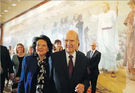  ?? RICK BOWMER/THE ASSOCIATED PRESS ?? New Mormon president Russell M. Nelson with his wife Wendy Nelson last month after a Salt Lake City announceme­nt of his leadership in the wake of the death of Thomas S. Monson. Nelson spent time in Saskatchew­an during a pivotal time for the church here.