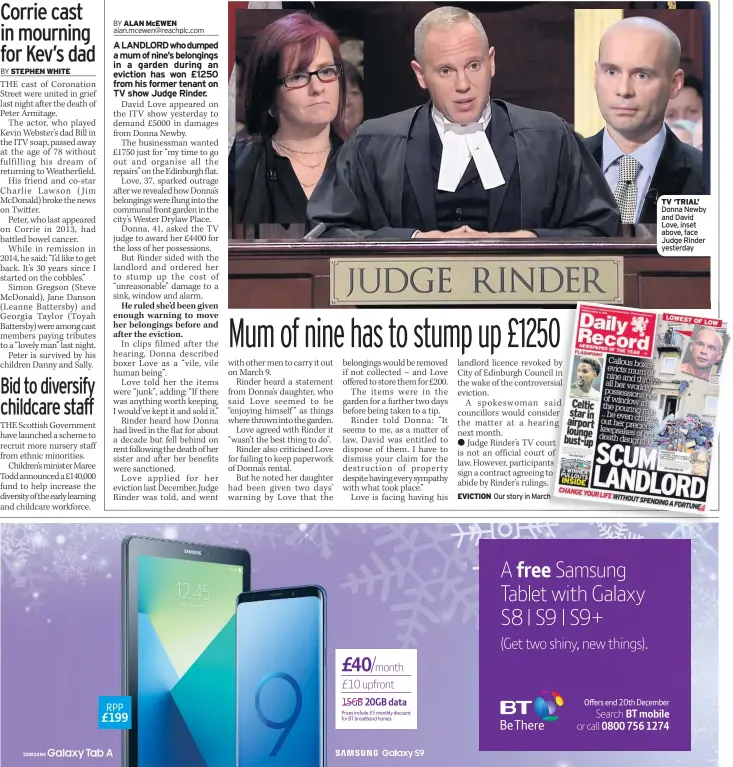  ??  ?? Our story in March TV ‘TRIAL’ Donna Newby and David Love, inset above, face Judge Rinder yesterday
