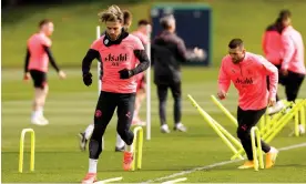  ?? Photograph: Jason Cairnduff/Action Images/Reuters ?? Jack Grealish trains for Manchester City’s Champions League quarter-final first leg against Real Madrid.