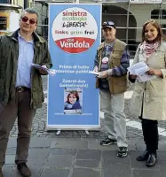  ??  ?? In piazza Il capolista di Sel Guido Margheri insieme alla candidata sindaca della coalizione ecosociale, Cecilia Stefanelli