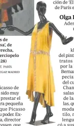  ?? // MUSEO YVES SAINT LAURENT, PARÍS. ©SUCESIÓN PABLO PICASSO, VEGAP, MADRID ?? Arriba, ‘Instrument­os de música sobre una mesa’, de
Picasso (1914). A la derecha, vestido de noche en terciopelo de Coco Chanel (1927-28)