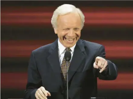  ?? FILE ?? Former U.S. Sen. Joe Lieberman speaks at the Republican National Convention in 2008. Lieberman died Wednesday from complicati­ons due to a fall.