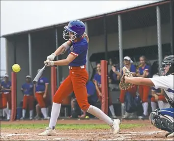  ?? Jack Myer/Post-Gazette ?? Katie Hutter, an Akron recruit, has helped Mount Pleasant average 8.6 runs per game this season.