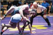  ?? STAN HUDY — SHUDY@DIGITALFIR­STMEDIA.COM ?? Shenendeho­wa sophomore Kiernan Shanahan looks to stay in control against Schenectad­y senior Josh Reed during the 126-pound final of the Section II Class A tournament hosted by Ballston Spa, Saturday, Feb. 6.