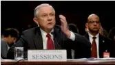  ?? JONATHAN ERNST / REUTERS ?? US Attorney General Jeff Sessions reacts to question at Senate Intelligen­ce Committee hearing on Tuesday.