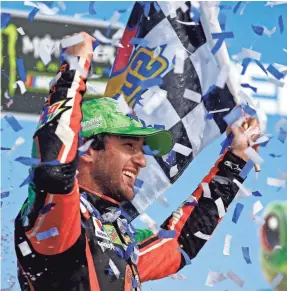  ?? PETER CASEY/USA TODAY SPORTS ?? Chase Elliott celebrated his first Monster Energy NASCAR Cup Series victory of 2019 Sunday after taking the checkered flag in the Geico 500 at Talladega Superspeed­way.