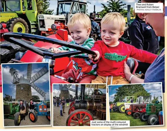  ?? News PHOTOS: ASHLEY FRANKLIN ?? Just some of the multi-coloured tractors on display at the windmill
Theo and Ruben Bramwell from Belper