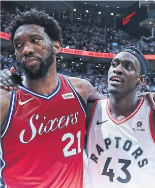  ?? STEVE RUSSELL TORONTO STAR FILE PHOTO ?? Off the court, the Sixers’ Joel Embiid and the Raptors’ Pascal Siakam share a common bond. Kids across Africa look at the all-stars and see endless possibilit­ies.