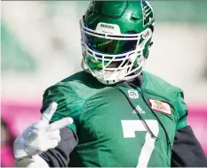  ?? BRANDON HARDER ?? For the second consecutiv­e year, Roughrider Willie Jefferson was selected for the CFL all-star team. The defensive end will be joined by three of his Saskatchew­an teammates.