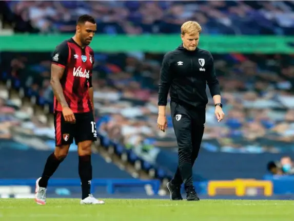  ?? (AP) ?? Callum Wilson and Eddie Howe react to relegation