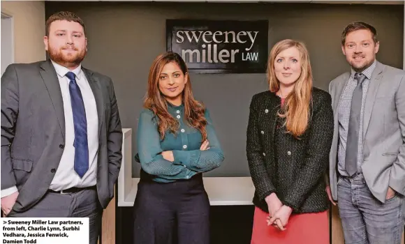  ?? ?? Sweeney Miller Law partners, from left, Charlie Lynn, Surbhi Vedhara, Jessica Fenwick, Damien Todd