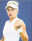  ?? Maddie Meyer / Getty Images ?? Dayana Yastremska reacts during her match against Danielle Collins at the Connecticu­t Open on Monday.