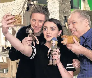  ??  ?? MODEL CAST Redmayne with Early Man co-star Maisie Williams and director Nick Park