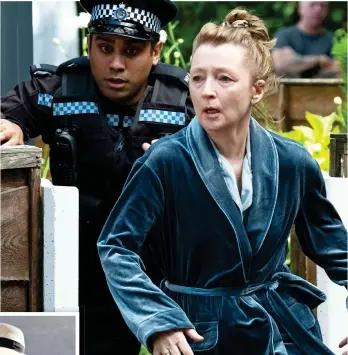  ?? ?? UNENGAGING: Lesley Manville and Harpal Hayer in the BBC’s Sherwood. Inset: Jean Smart in Hacks